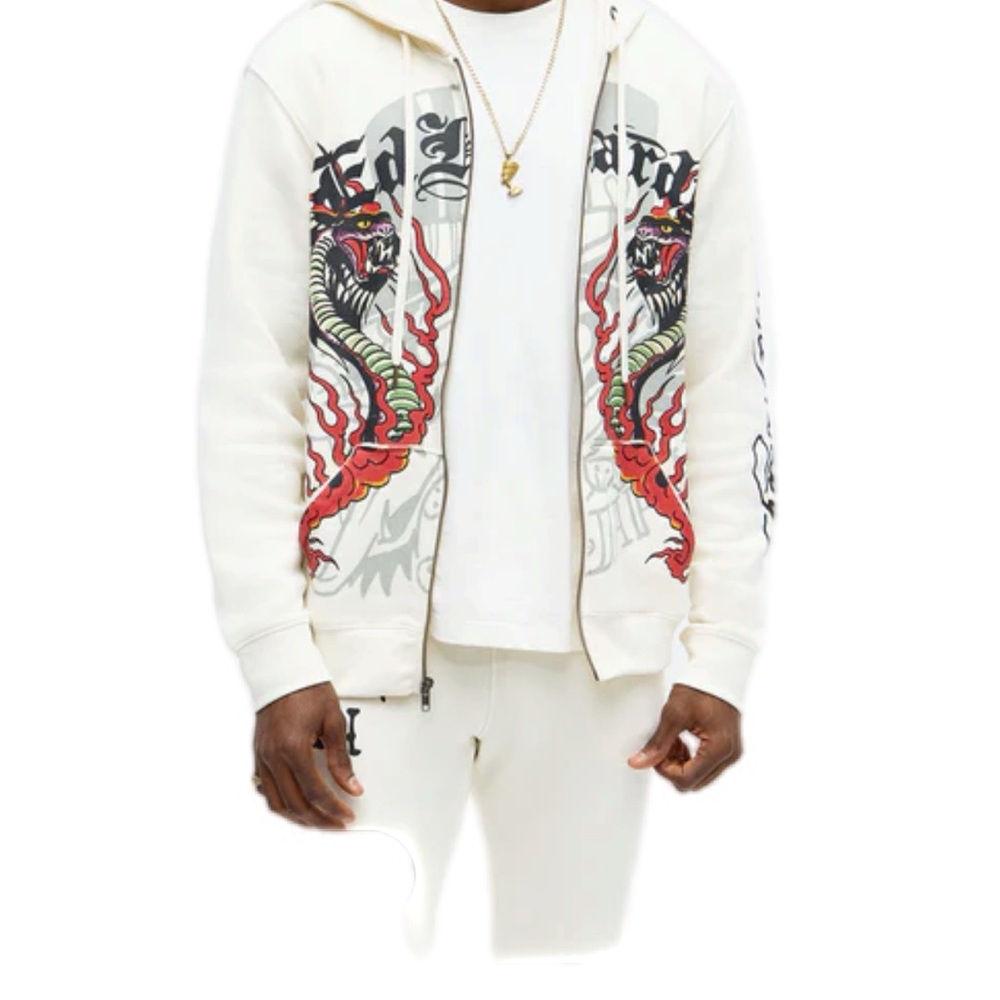 Men's Ed Hardy Cream Graphic Hoodie (M)
